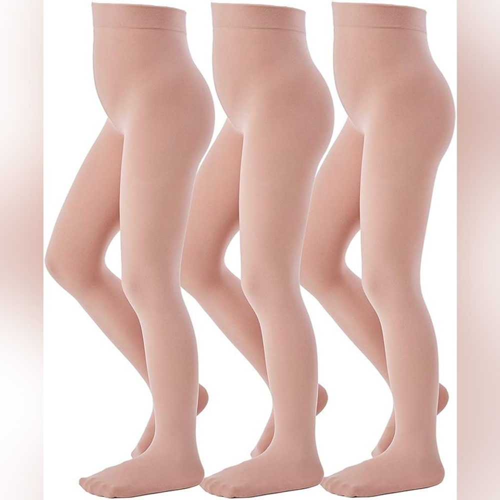 NWT Manzi Girl's 3 Pairs Ultra Soft Footed Dance Tights - Natural - M (7-10Y)